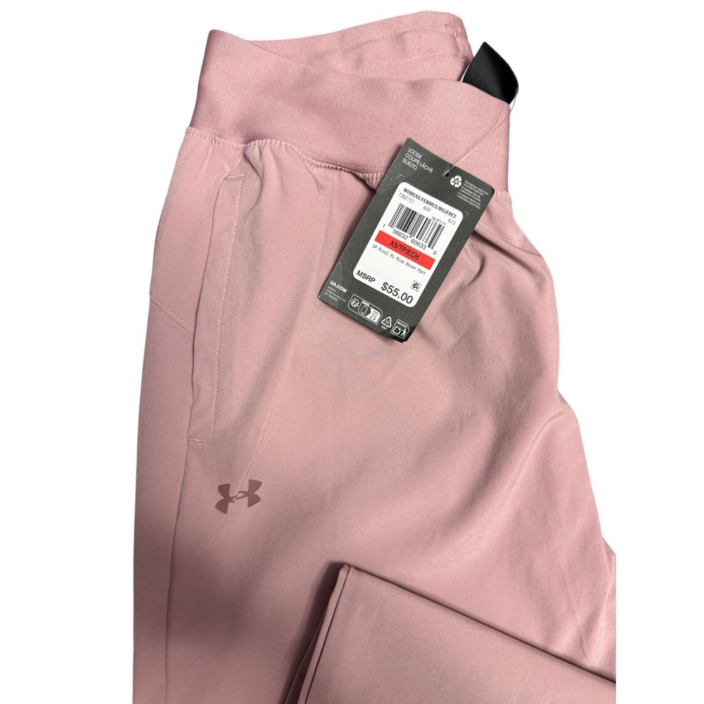 Under Armour Womens Rival Hi Rise Woven Jogger Pants Mauve Pink 1382727 XS NWT